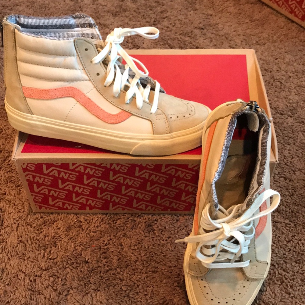 Vans Women's High-Top Sneakers White Beige with Pink Stripe